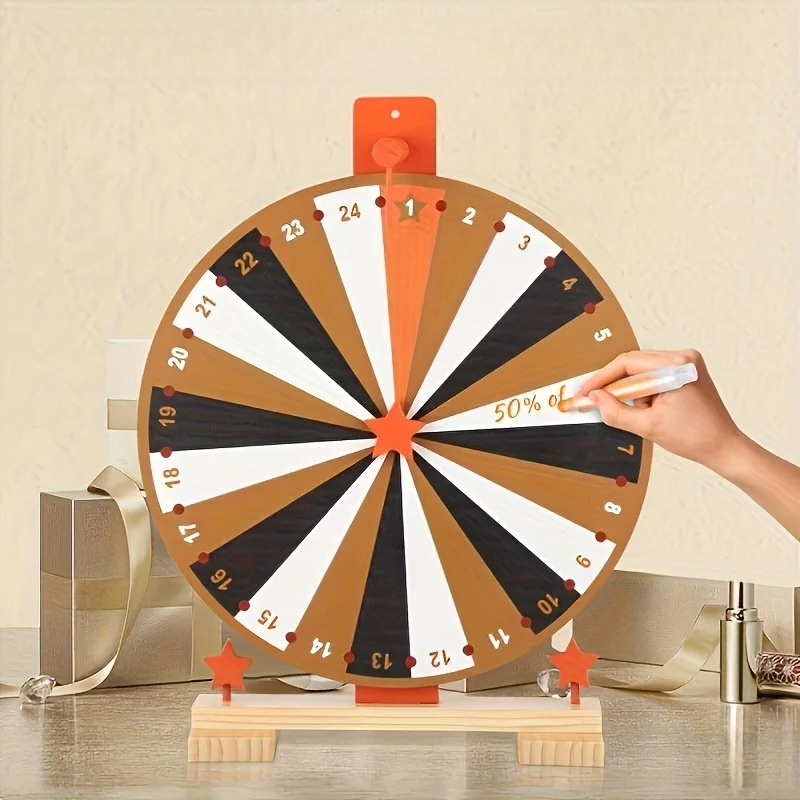 Party Games Spin The Wheel - Wooden Spinning Prize Wheel with Stand