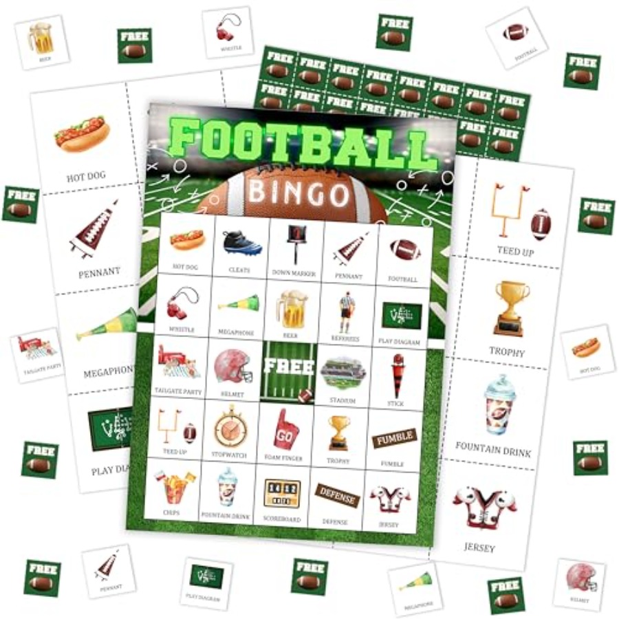 Football Party Bingo Game Card - Party Games For Large Groups review and price